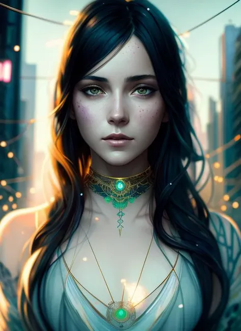 (extremely detailed CG unity 8k wallpaper),(masterpiece), (best quality), painting of a stunningly beautiful woman in city, cyberpunk, magic glowing wires, Cthulhu, beautiful face, intricate, highly detailed, smooth, sharp focus, art by anna dittmann, , photorealistic, octane render, 8k, unreal engine, hyperrealistic, , detailed background, ultra detailed, ( art by agnes cecile and alphonse mucha and greg rutkowski)