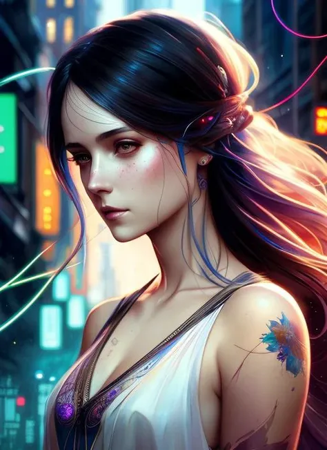 (extremely detailed CG unity 8k wallpaper),(masterpiece), (best quality), painting of a stunningly beautiful woman in city, cyberpunk, magic glowing wires, Cthulhu, beautiful face, intricate, highly detailed, smooth, sharp focus, art by anna dittmann, , photorealistic, octane render, 8k, unreal engine, hyperrealistic, , detailed background, ultra detailed, ( art by agnes cecile and alphonse mucha and greg rutkowski)