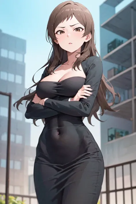 (masterpiece, best quality:1.4), looking at viewer, cowboy shot, KitazawaShiho, crossed arms, dongtan dress, 1girl,solo,cleavage,long sleeves,covered navel, black dress , from below, serious,
<lora:dongtan_dress:1> <lora:CHAR-KitazawaShiho:1>