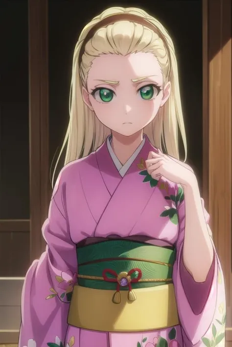 rurichiyokasumioji, <lora:rurichiyokasumioji-lora-nochekaiser:1>,
rurichiyo kasumioji, long hair, blonde hair, (green eyes:1.5), hairband, hair pulled back, forehead,
BREAK japanese clothes, kimono, sash, obi, floral print, pink kimono,
BREAK outdoors, shrine,
BREAK looking at viewer, (cowboy shot:1.5),
BREAK <lyco:GoodHands-beta2:1>, (masterpiece:1.2), best quality, high resolution, unity 8k wallpaper, (illustration:0.8), (beautiful detailed eyes:1.6), extremely detailed face, perfect lighting, extremely detailed CG, (perfect hands, perfect anatomy),