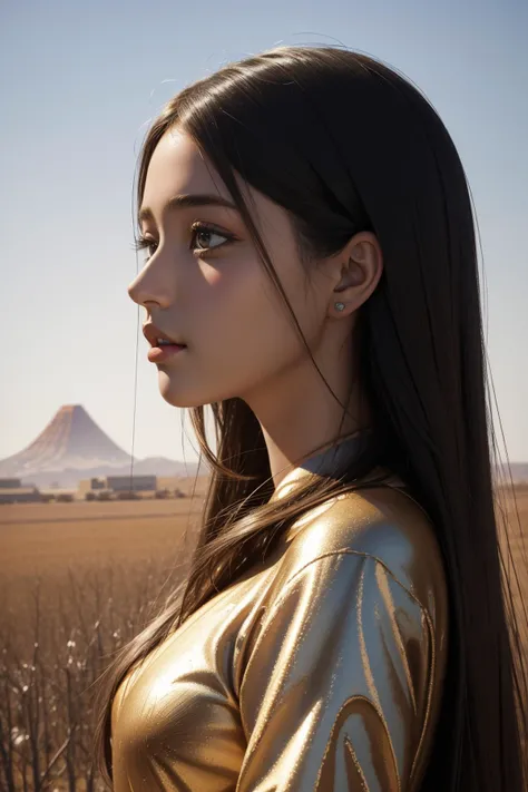 1girl, awardwinning Pencil painting, elegant, profile of a Neo-Primitivism Brutal ("What's going on?":1.3) , Shimmering Addis Ababa in background, desolate field and Planet Mars in background, Sun in the sky, FOV 90 degrees, Realistic, Amusing, Kinetic Pointillism, spotlit, macro lens, Cathode tube, sloppy strokes, behance HD, "In the tapestry of silence, profound wisdom resides, and the soul finds solace in the absence of words.", most beautiful artwork in the world, artstation, [ (scene art designed by Thomas Hart Benton:0.7) , (Zack Snyder:0.9) , (Jeppe Hein:1.2) :16]