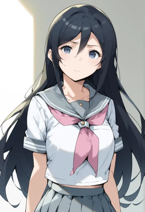 <lora:PONY-ç»-Sky Freedom:0.9> ,score_9, score_8_up, score_7_up, source_anime,solo,1girl,  <lora:PONY-äºº-æ°å£ç»«æ¿:0.8>,ayase aragaki, long hair, blue eyes, black hair, hair between eyes,skirt, school uniform, serafuku, shirt, white shirt, grey sailor collar, grey skirt, pleated skirt, neckerchief, pink neckerchief,, uncensored,<lora:add-detail-xl:1>,<lora:Expressive_H-000001:0.8>