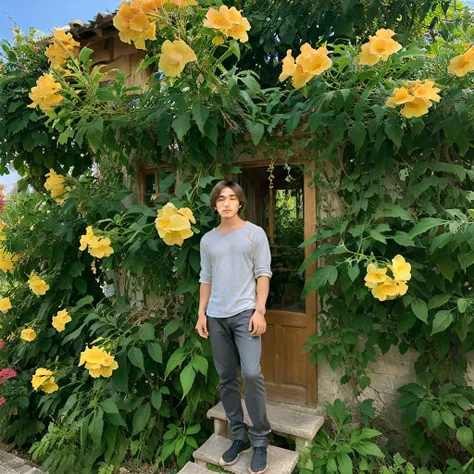 <lora:tecoma SDXL-000005:0.7>
best quality, masterpiece, master of epic, high quality, highres, tecoma, flower, 1boy, solo,nice face, a house made of flowers, full body,
<lora:SDXL Darkness_Cinema:1>