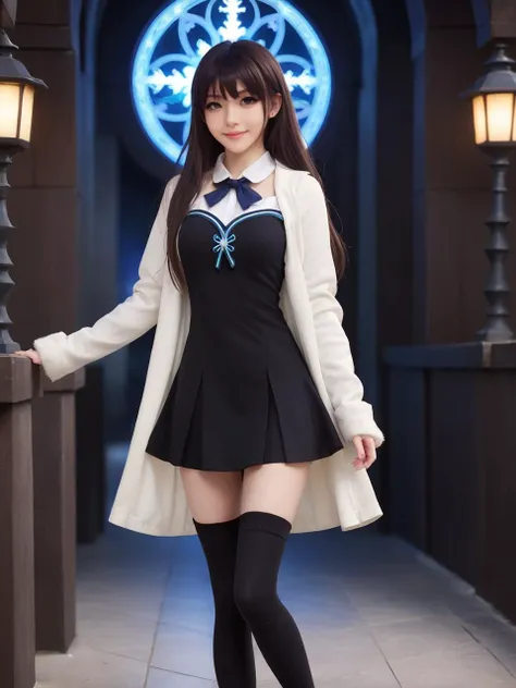 best quality,masterpiece,ray tracing, global illumination, solo, science fiction,magi the labyrinth of magic, symmetry, facing viewer, lucia, (light smile:0.5), looking at viewer, long hair, (((bangs))), depth of field, bioluminescence, 25-year-old girl,full body,winter uniform, high heels, black thighhighs, no nipples, cinemagraph, 
 <lora:SDXL lucia 000001:0.8>  
 <lora:SDXL metal è§¦å metal:0.5>,metal,