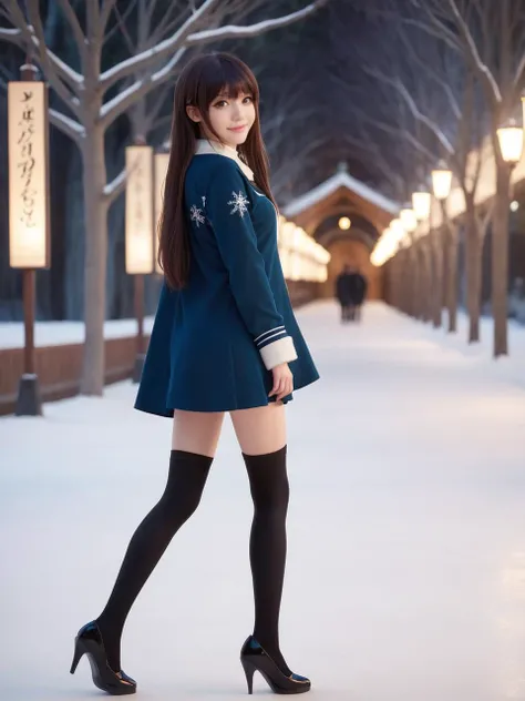 best quality,masterpiece,ray tracing, global illumination, solo, science fiction,magi the labyrinth of magic, symmetry, facing viewer, lucia, (light smile:0.5), looking at viewer, long hair, (((bangs))), depth of field, bioluminescence, 25-year-old girl,full body,winter uniform, high heels, black thighhighs, no nipples, cinemagraph, 
 <lora:SDXL lucia 000001:0.8>  
 <lora:SDXL metal è§¦å metal:0.5>,metal,