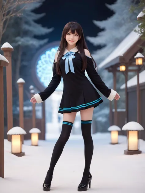 best quality,masterpiece,ray tracing, global illumination, solo, science fiction,magi the labyrinth of magic, symmetry, facing viewer, lucia, (light smile:0.5), looking at viewer, long hair, (((bangs))), depth of field, bioluminescence, 25-year-old girl,full body,winter uniform, high heels, black thighhighs, no nipples, cinemagraph, 
 <lora:SDXL lucia 000001:0.8>  
 <lora:SDXL metal è§¦å metal:0.5>,metal,