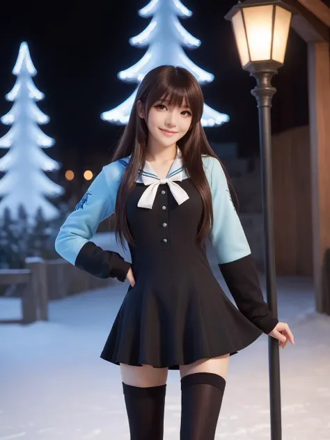 best quality,masterpiece,ray tracing, global illumination, solo, science fiction,magi the labyrinth of magic, symmetry, facing viewer, lucia, (light smile:0.5), looking at viewer, long hair, (((bangs))), depth of field, bioluminescence, 25-year-old girl,full body,winter uniform, high heels, black thighhighs, no nipples, cinemagraph, 
 <lora:SDXL lucia 000001:0.8>  
 <lora:SDXL metal è§¦å metal:0.5>,metal,