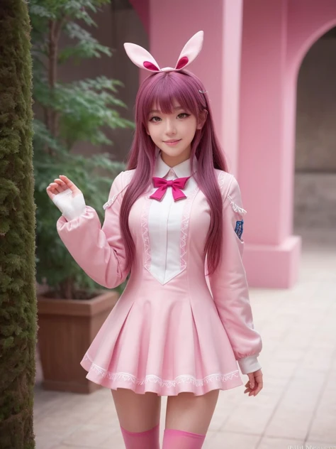 pink,pink world,best quality,masterpiece,ray tracing, global illumination, solo, pink science fiction,pink magi the labyrinth of magic, symmetry, facing viewer, lucia, (light smile:0.5), looking at viewer, long hair, (((bangs))), depth of field, bioluminescence, 25-year-old girl,full body,pink winter uniform,pink high heels,pink thighhighs, no nipples, cinemagraph, 
 <lora:SDXL lucia 000001:0.8>  
 <lora:SDXL metal è§¦å metal:0.5>,metal,