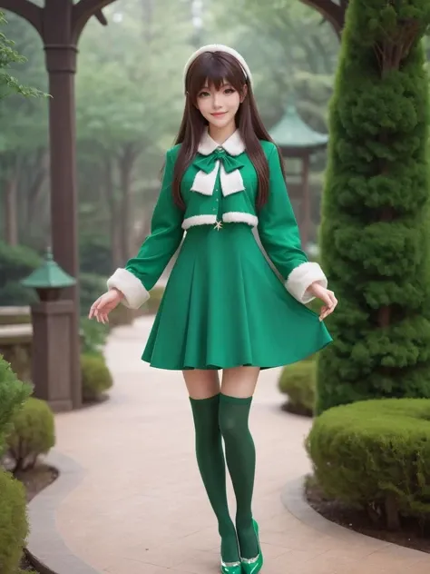 green world,best quality,masterpiece,ray tracing, global illumination, solo, green science fiction,green magi the labyrinth of magic, symmetry, facing viewer, lucia, (light smile:0.5), looking at viewer, long hair, (((bangs))), depth of field, bioluminescence, 25-year-old girl,full body,green winter uniform,green high heels,black thighhighs, no nipples, cinemagraph,
<lora:SDXL lucia 000001:0.8>