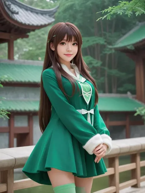 green world,best quality,masterpiece,ray tracing, global illumination, solo, green science fiction,green magi the labyrinth of magic, symmetry, facing viewer, lucia, (light smile:0.5), looking at viewer, long hair, (((bangs))), depth of field, bioluminescence, 25-year-old girl,full body,green winter uniform,green high heels,black thighhighs, no nipples, cinemagraph,
<lora:SDXL lucia 000001:0.8>