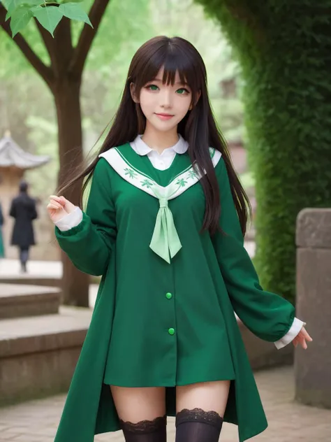 green,green world,best quality,masterpiece,ray tracing, global illumination, solo, green science fiction,green magi the labyrinth of magic, symmetry, facing viewer, lucia, (light smile:0.5), looking at viewer, long hair, (((bangs))), depth of field, bioluminescence, 25-year-old girl,full body,green winter uniform,green high heels,black thighhighs, no nipples, cinemagraph,
<lora:SDXL lucia 000001:0.8>
