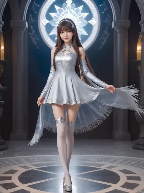 silver world,best quality,masterpiece,ray tracing, global illumination, solo, silver science fiction,silver magi the labyrinth of magic, symmetry, facing viewer, lucia, (light smile:0.5), looking at viewer, long hair, (((bangs))), depth of field, bioluminescence, 25-year-old girl,full body,silver winter uniform,silver high heels,black thighhighs, no nipples, cinemagraph,
<lora:SDXL lucia 000001:0.8>