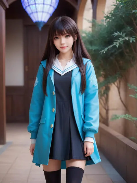 iridescent world,best quality,masterpiece,ray tracing, global illumination, solo, iridescent science fiction,iridescent magi the labyrinth of magic, symmetry, facing viewer, lucia, (light smile:0.5), looking at viewer, long hair, (((bangs))), depth of field, bioluminescence, 25-year-old girl,full body,iridescent winter uniform, high heels,black thighhighs, no nipples, cinemagraph,
<lora:SDXL lucia 000001:0.8>