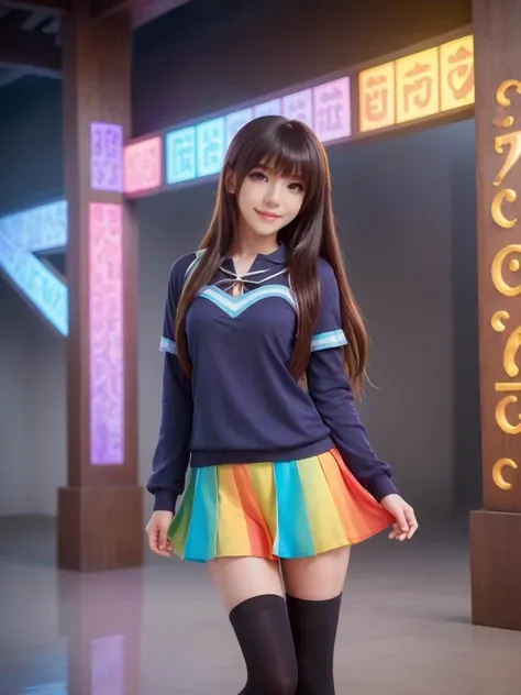 rainbow-colored world,best quality,masterpiece,ray tracing, global illumination, solo, rainbow-colored science fiction,rainbow-colored magi the labyrinth of magic, symmetry, facing viewer, lucia, (light smile:0.5), looking at viewer, long hair, (((bangs))), depth of field, bioluminescence, 25-year-old girl,full body,rainbow-colored winter uniform, high heels,black thighhighs, no nipples, cinemagraph,
<lora:SDXL lucia 000001:0.8>