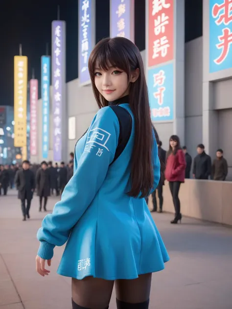 cyberpunk world,best quality,masterpiece,ray tracing, global illumination, solo, cyberpunk japan, science fiction,cyberpunk magi the labyrinth of magic, symmetry, facing viewer, lucia, (light smile:0.5), looking at viewer, long hair, (((bangs))), depth of field, bioluminescence, 25-year-old girl,full body,cyberpunk winter uniform, high heels,black thighhighs, no nipples, cinemagraph,
<lora:SDXL lucia 000001:0.8>