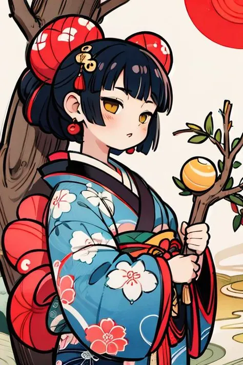 japanretro harajukupunk style, catgirl, tall tree, large tree branch, (ukiyoe:1.2), japanese print, masterful print, vibrant colors, cinematic still, modern colors, candid shot, best quality, masterpiece <lora:aesthetic:2.0> <lora:bijinga_style:0.4>