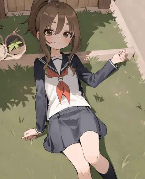 sketch, flat shading, 1girl, solo, brown hair, high ponytail, brown eyes, smug, smile, school uniform, white shirt, red tie, skirt <lora:YamamotoSouichirou-000049:1>