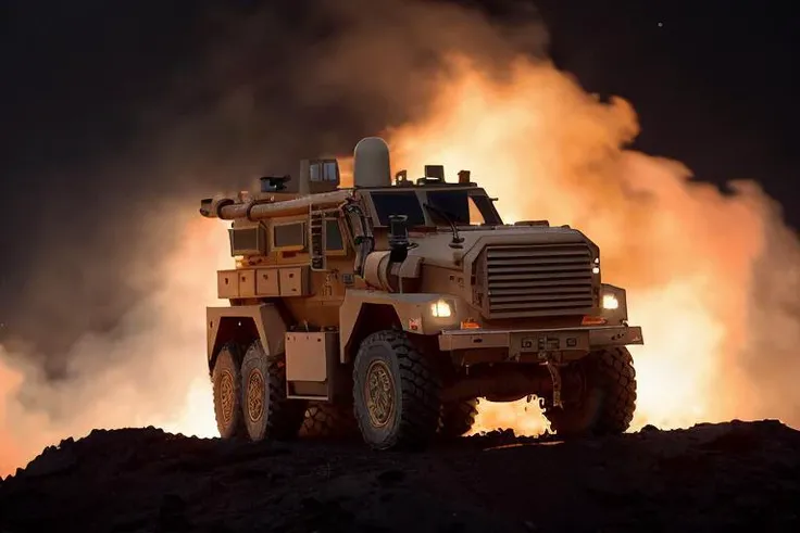 analog gloomy (close up shot) photo of a (6x6 MRAP, <lora:mr4p:1>), (escaping from fire and lava (at night)), volcano eruption, ((at night)), (horror movie), ((nighttime)), raining fire, (midnight), (surrounded by lava:1.2), apocalyptic, High Detail, Sharp focus, (photorealism), realistic, best quality, 8k, award winning, dramatic lighting, epic, cinematic, masterpiece, backlit, rim light, ambient fog:1.5, dutch angle, low angle view, depth of field,