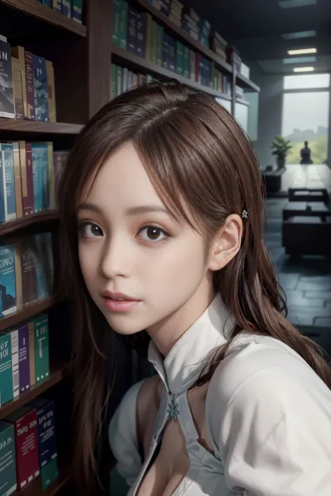 1girl,huge , skinny,half body, 
Orihimesomakj, orange hair, navel, cleavage, midriff, crop top, clothing cutout, cleavage cutout,white long skirt,puffy sleeves,bangs, <lora:Orihime1somakaiju:1>
masterpiece, best quality,HDR, UHD, 64K, Highly detailed, Vivid Colors,extremely,
haunted library, Kerry, Ireland, outdoor,