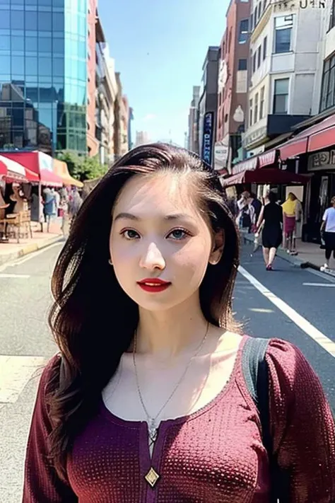 (8k, best quality, masterpiece, ultra highres:1.2) Photo of a woman, beautiful, photograph, realistic, (devil beautiful multidaigmind entity:1.36) in city, enchanting fashion, <lora:14ha31_xiaohangV1.0:0.9>, detailed face, pale skin, perfect skin