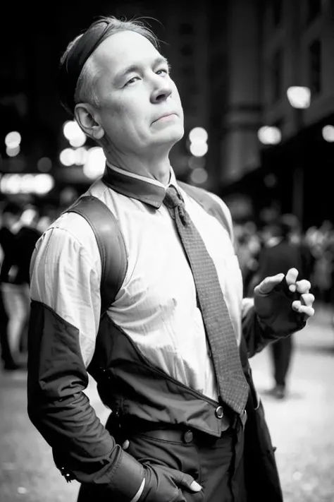 photo of a man in uniform ,(black_and_white_1920s_style:1.3),
good hand,4k, high-res, masterpiece, best quality, head:1.3,((Hasselblad photography)), finely detailed skin, sharp focus, (cinematic lighting), collarbone, night, soft lighting, dynamic angle, [:(detailed face:1.2):0.2],(((1920s city background))), outside,  <lora:black_and_white_1920s-10:0.7>