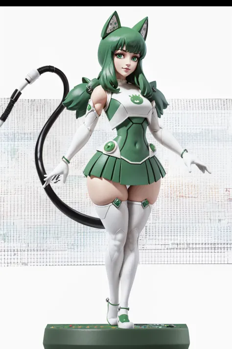 Highly detailed, High Quality, Masterpiece, beautiful, Amiibo, <lora:Amiibo:0.7>, full body, 1girl, (simple background, white background:1.5), light smile, Android-chan, green dress, elbow gloves, green thighhighs, tail, <lora:Char_Meme_Androidchan:0.8>, (detailed face and eyes:1.3)