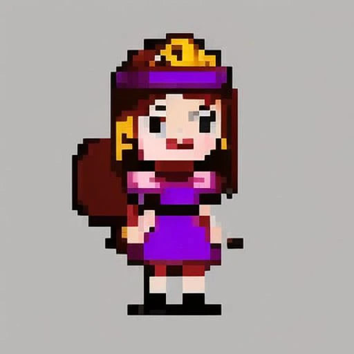pixelsprite, 16bit-scene, princess chibi sprite, symmetry, game asset, 16-bit, transparent background