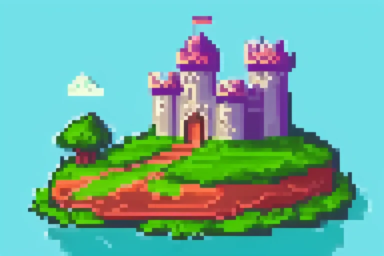 fantasy landscape, castle, game background, pixel art