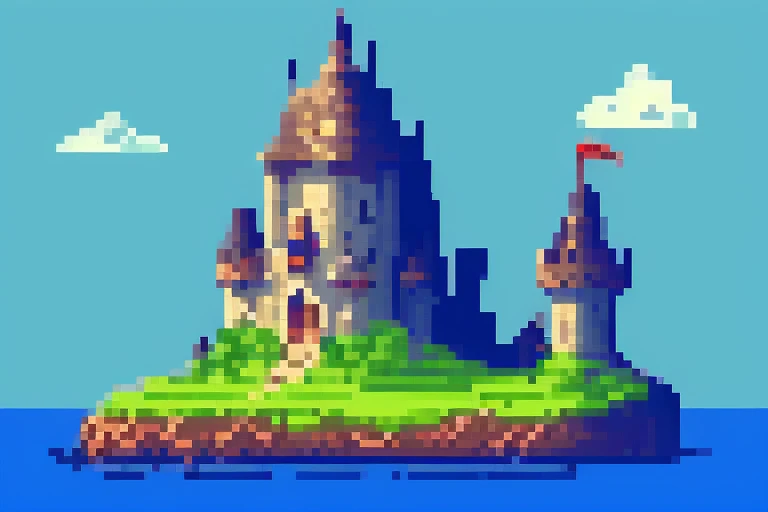 fantasy landscape, castle, game background, pixel art