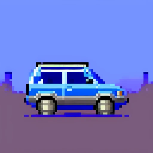 a 16bit pixel style blue offroad car, side view, suv, pixelart, gamedev. game et, pixelsprite, no background