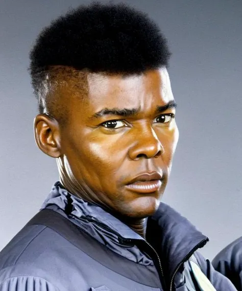 portrait of stringfellowhawke ((african american)) man with afro haircut, wearing a flight suit, <lora:hjstringfellowhawke_v10-000008:1>