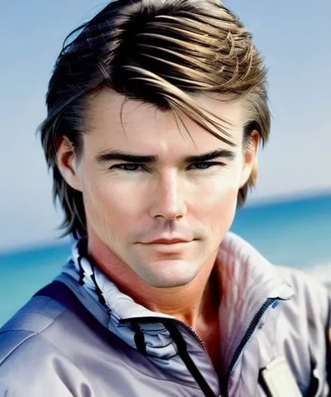 portrait of stringfellowhawke wearing flight suit at a beach party, intricate detail, super sharp, high quality, nice bokeh, professional photography, <lora:hjstringfellowhawke_v10-000008:0.9>