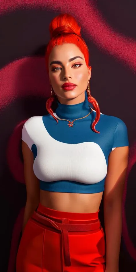 upper waist shot of noa kirel, award winning, Infrared, rich color, Process Art, Tasteful hefty Gaelic Woman, wearing Squid-style Boatneck top, De Stijl, Mandala, adobe lightroom, trending on artstation,  <lora:noa_kirel_1.0:1>
