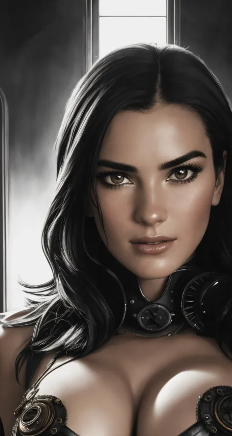 sassy style, ([Angie Harmon|skylar vox|dua lipa]:0.9) closeup, ,
[cartoon, drawing, anime :realistic, real life, hyper realistic:0.20],naked,
beautiful young woman, symmetrical face, large breasts, , steampunk,
create an impressive visual narrative, Grisaille painting, radiating with raw energy, (stimulating:0.8),