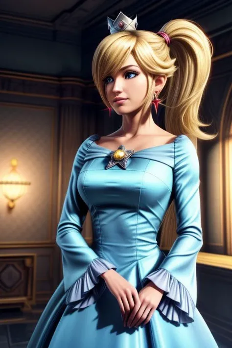 professional detailed (medium shot) photo, (samus aran) dressed in (satin (blue dress:1), (blonde ponytail), (jewelry, rosalina's blue dress, princess crown, jewel brooch, long frilly sleeves), (perfect face, beautiful face, symmetric face), (shiny glossy translucent satin clothing, gleaming satin fabric :1.1)
ultra wide angle shot, 8k, RAW photo, photo-realistic, masterpiece, best quality, absurdres, incredibly absurdres, huge filesize, extremely detailed, High quality texture, physically-based rendering, Ray tracing,