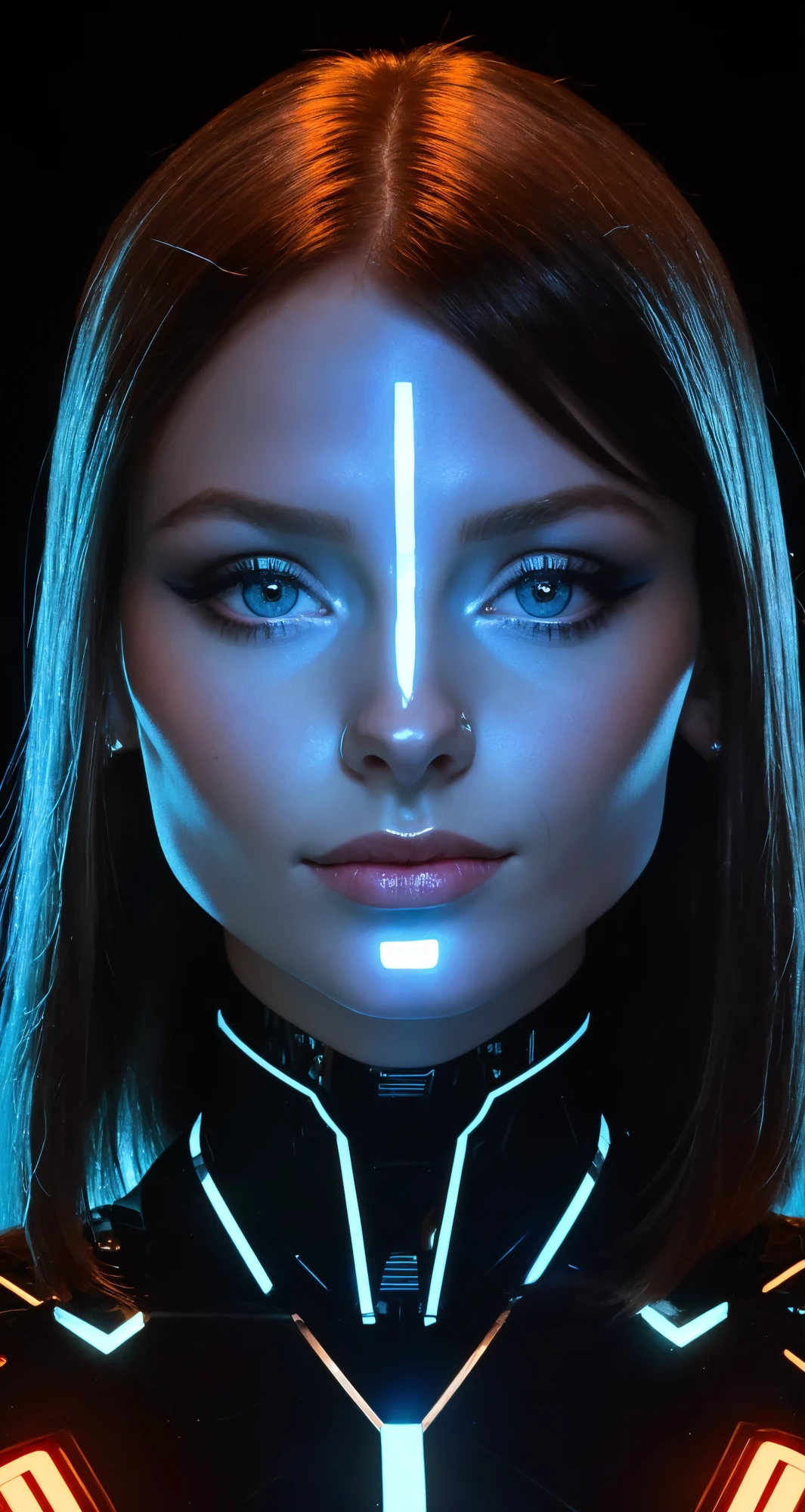 audra miller, (sophie ellis bextor:0.9), beautiful young woman, symmetrical face, large breasts, fit, wispy,
blue glow of the cybernetic interface lights up her determined face, Gouache Painting, cinematic lighting,
edgbodytape
((best quality)), ((masterpiece)), (detailed), <lora:edgBodytape_MINI:0.8>