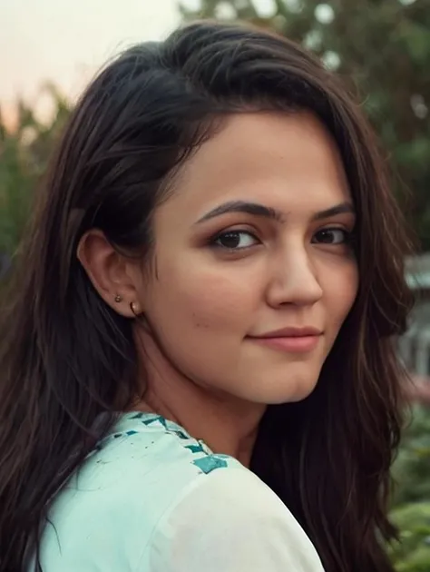 ultrarealistic hires close up photo of a 30-year-old apda woman, outdoors, looking looking at camera, tied up short hair, night time, smiling <lora:apda_Aparna_Das_SD15_LoRA_DAdaptAdam-step00001000:1>