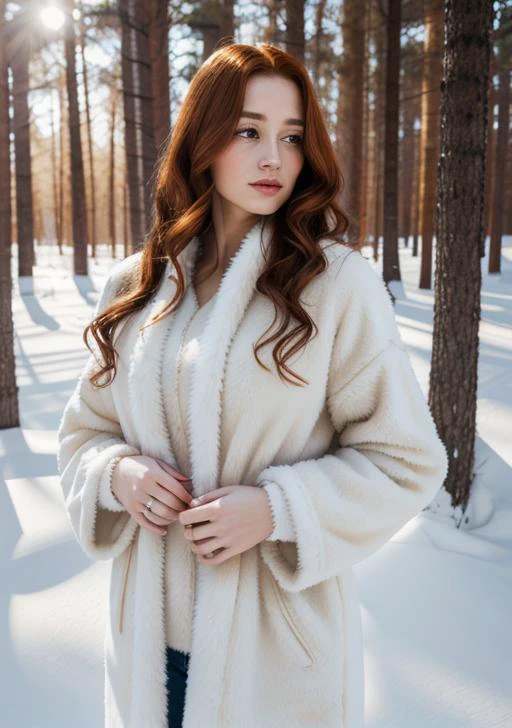 foxie european woman, ginger hair, winter forest, natural skin texture, 24mm, 4k textures, soft cinematic light, adobe lightroom, photolab, hdr, intricate, elegant, highly detailed, sharp focus, ((((cinematic look)))), soothing tones, insane details, intricate details, hyperdetailed, low contrast, soft cinematic light, dim colors, exposure blend, hdr, faded