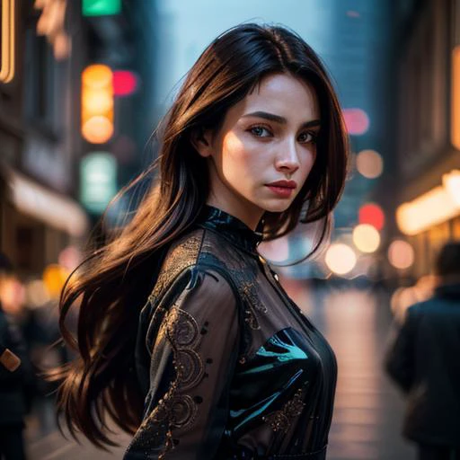 (extremely intricate:1.3), (realistic), photo of a girl in a bustling metropolis, weaving through crowded streets and dark alleyways, close up, Detailed clothes, green eyes, flowing hair, determined expression, shiny glossy skin, subsurface scattering, (sharp:0.7), [(colorful explosion psychedelic paint colors:1.21)::0.05], amazing fine detail, Nikon D850 film stock photograph Kodak Portra 400 camera f1.6 lens, rich colors, lifelike texture, dramatic lighting, urban environment, skyscrapers, neon signs, street vendors, dynamic composition, unreal engine, trending on ArtStation, cinestill 800 tungsten, volumetrics dtx, (film grain, blurry background, blurry foreground, bokeh, depth of field, motion blur:1.3)<lora:more_details:0.6>
