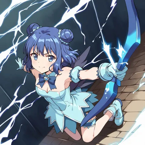 score_9, score_8_up, score_7_up, source_anime BREAK
mew mint, 1girl, blue hair, solo, blue eyes, bow \(weapon\), double bun, holding weapon, holding bow \(weapon\), short hair, blue gloves, blue dress, blue footwear, full body, closed mouth, arrow \(projectile\), thigh strap, hair ornament, smile, aqua dress, short dress, blue theme, aqua footwear, looking at viewer, eyebrows visible through hair, detached collar, detached sleeves, strapless dress, aqua gloves, bare shoulders, boots, blue bow, sleeveless dress, blue ribbon, shiny hair, medium breasts, dutch angle, blue skirt, bridge, holding arrow, bird tail, dark blue hair, drawing bow, leg garter, cleavage, blue neckwear, small breasts, arm strap, blue legwear, short sleeves, electricity, arm up, serious, blue choker, frills, outstretched arm, hair between eyes, magic, thighhighs, sparks, blue sleeves, footwear bow, armlet, armband, back bow, floating hair, foreshortening, frown, bridal garter, puffy detached sleeves, henshin, v-shaped eyebrows, puffy sleeves
<lora:mew_mint_aizawa_mint_sdxl_locon_pony_v1:0.7>