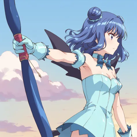 score_9, score_8_up, score_7_up, source_anime BREAK
mew mint, bow \(weapon\), blue hair, 1girl, blue eyes, feathers, holding bow \(weapon\), solo, holding weapon, arrow \(projectile\), cloud, double bun, blue dress, short hair, long hair, blue gloves, profile, from side, short dress, armpits, outdoors, strapless dress, drawing bow, day, small breasts, hair ornament, cowboy shot, aiming, closed mouth, blue skirt, bare shoulders, blue theme, bird tail, feathered wings, holding arrow, standing, black wings, serious, cleavage, floating hair, cloudy sky, blue sky, detached sleeves, aqua dress, eyebrows visible through hair, anime coloring, outstretched arm, sleeveless dress, shiny hair, aqua gloves, ribbon, glint, bangs, blue choker, crossover, flying, puffy detached sleeves, puffy short sleeves, wind, henshin, blue bow, purple eyes, bird wings, (bird:-2)
<lora:mew_mint_aizawa_mint_sdxl_locon_pony_v1:0.7>