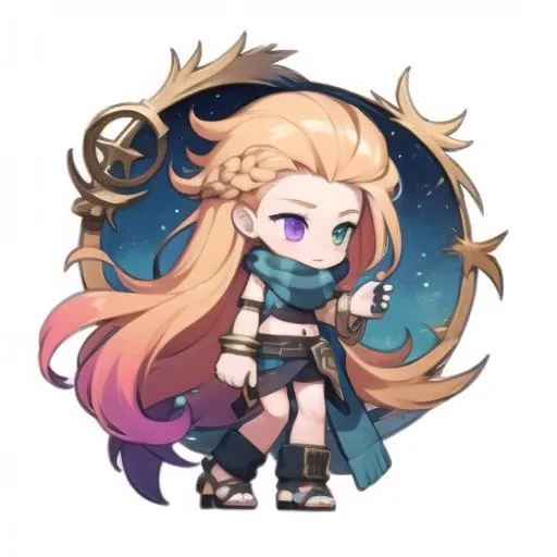 <lora:zoe03_nai_lion_01:1> zuoyi, 1girl, heterochromia, multicolored hair, very long hair, <lora:AKTEST:1> chibi, full body