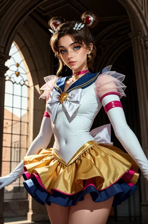 (masterpiece, best quality, high resolution:1.2), (dynamic pose:1.2), (dynamic angle:1.2), (cowboy shot), detailed background,
casual photography, HDR, natural light, (anti-aliasing:1.2), elegant, soft scattered light, realistic proportions, limited palette, backlit, accent lighting, (neutral colors:1.3), cross process, cinematic lighting, coherent light, coherent shadows,
detailed face, detailed eyes, detailed skin, extremely detailed, intricate details, <lora:ZH_Mushyee_v1:0.9> solo, zh_mushyee_cosplay, long hair, tattoo, realistic, freckles, lips, <lora:sailor_moon_v1:0.9> aausagi, double bun, twintails, parted bangs, circlet, jewelry, earrings, choker, red bow, white gloves, elbow gloves, blue skirt, aausagi, double bun, twintails, parted bangs, hair ornament, circlet, jewelry, earrings, choker, see-through, red bow, white gloves, elbow gloves, multicolored skirt, aausagi, double bun, twintails, parted bangs, hair ornament, crescent facial mark, jewelry, earrings, choker, puffy short sleeves, pink sleeves, heart brooch, white gloves, elbow gloves, layered skirt