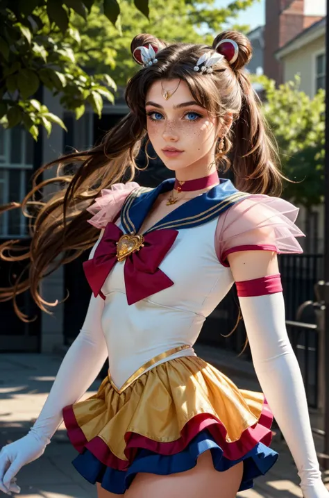 (masterpiece, best quality, high resolution:1.2), (dynamic pose:1.2), (dynamic angle:1.2), (cowboy shot), detailed background,
casual photography, HDR, natural light, (anti-aliasing:1.2), elegant, soft scattered light, realistic proportions, limited palette, backlit, accent lighting, (neutral colors:1.3), cross process, cinematic lighting, coherent light, coherent shadows,
detailed face, detailed eyes, detailed skin, extremely detailed, intricate details, <lora:ZH_Mushyee_v1:0.9> solo, zh_mushyee_cosplay, long hair, tattoo, realistic, freckles, lips, <lora:sailor_moon_v1:0.9> aausagi, double bun, twintails, parted bangs, circlet, jewelry, earrings, choker, red bow, white gloves, elbow gloves, blue skirt, aausagi, double bun, twintails, parted bangs, hair ornament, circlet, jewelry, earrings, choker, see-through, red bow, white gloves, elbow gloves, multicolored skirt, aausagi, double bun, twintails, parted bangs, hair ornament, crescent facial mark, jewelry, earrings, choker, puffy short sleeves, pink sleeves, heart brooch, white gloves, elbow gloves, layered skirt