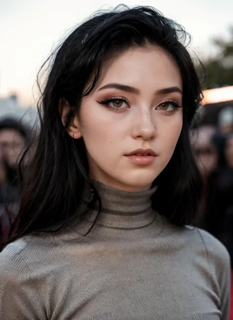 RAW Photo, DSLR, professional color graded, BREAK portrait photograph of girl Ar1aAl3xander, (makeup, eyeliner:1.2), choker, wearing turtleneck dress, ((movie premiere)), ((standing on the red carpet)), ((paparazzi in the background)), sharp focus, HDR, 8K resolution, intricate detail, sophisticated detail, depth of field, analogue RAW DSLR, photorealistic, looking at viewer, <lora:detailed_eye:0.8>, <lora:Ar1aAl3xander:0.75>