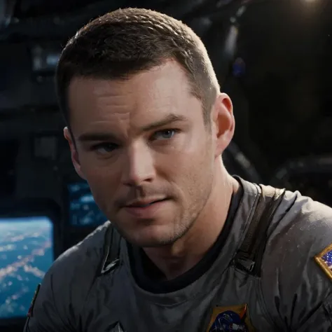 ziprealism, brian j smith as an astronaut in space, earth, <lora:b1:0.8>, solo, muscular