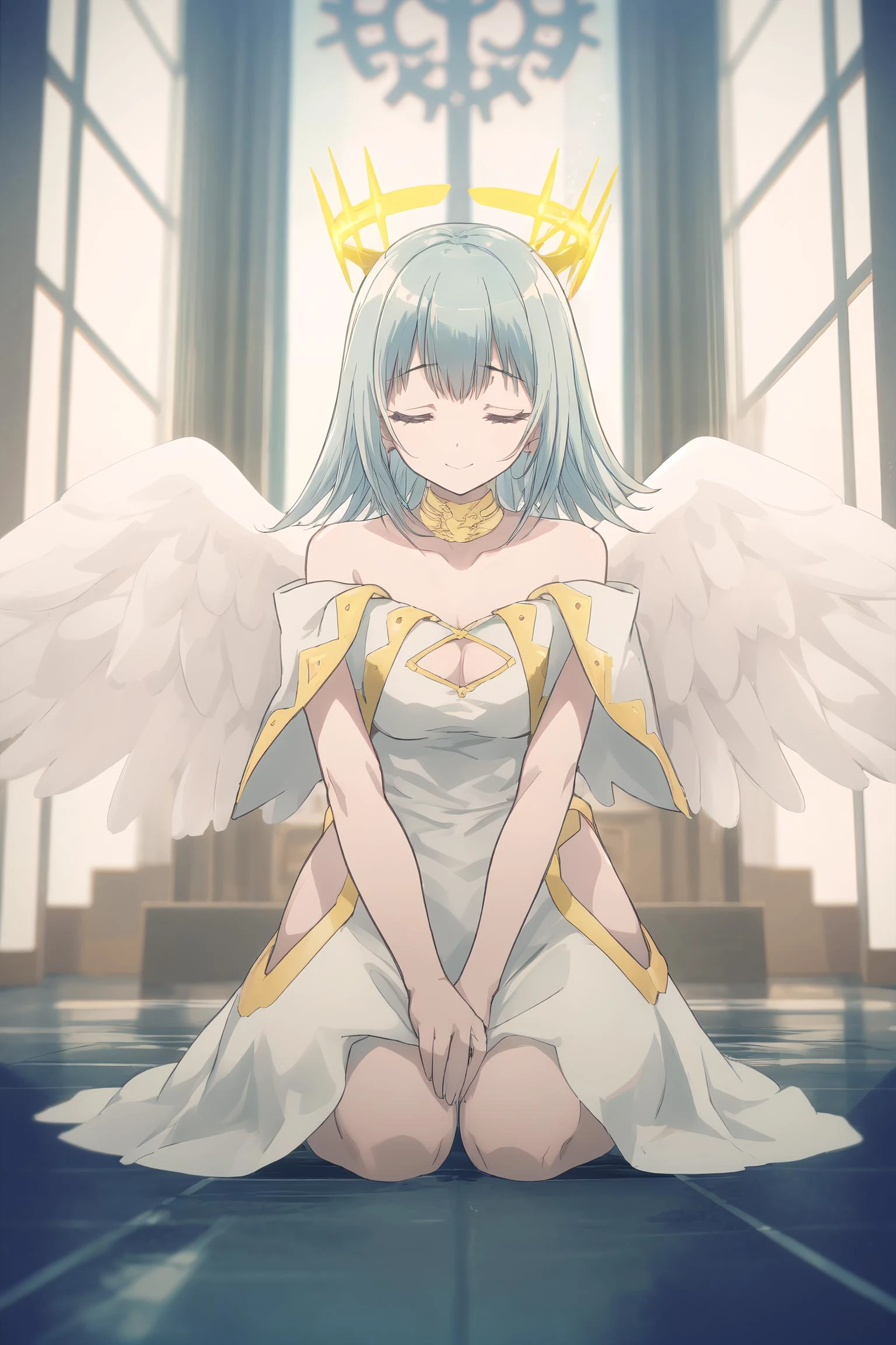 1girl,<lora:raguna_ultimaia_v4:0.8>,AltSiaV4,smile,nature,(wings:1.2),halo,angel,medieval,fantasy,
BREAK
in church,reflective floor,(praying:1.2),closed eyes,