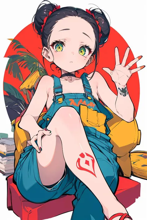 (masterpiece, best quality), female aging gracefully, voluptuous, afro-caribbean, amber eyes, tapered chin, symmetrical cheeks, flat forehead, artistic tattoos, , orchid
updo hairstyle hair, sarcasm
wearing geometric
bermuda overalls, bardot top, ,
, sitting crossed-legged, relaxed