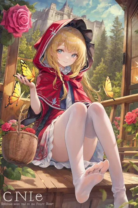 little red riding hood \(grimm\), flower, blonde hair,floating hair,light eyes, butterfly, rose, rabbit, bug, pink rose, bird, long hair, sitting, french text, hood, english text, basket, wolf, multiple girls, tree, 1girl, smile, dress, food, pink flower, white stockings bare feet
/////////// <lora:TorinoEX-000062:1>, <lora:ç»ä¸½çåå½±:0.2>,<lora:add_detail:0.35>, <lora:adaptedmodel:0.35>