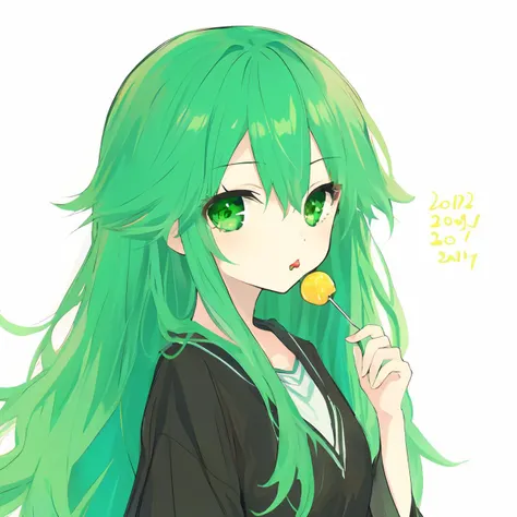 1girl, 
natsumi \(date a live\),  
solo, candy, holding lollipop, looking at viewer, holding candy, food, lollipop, long hair, green eyes, swirl lollipop, holding food, green hair, holding
 <lora:mki-natsumi-1.5-v3:1>